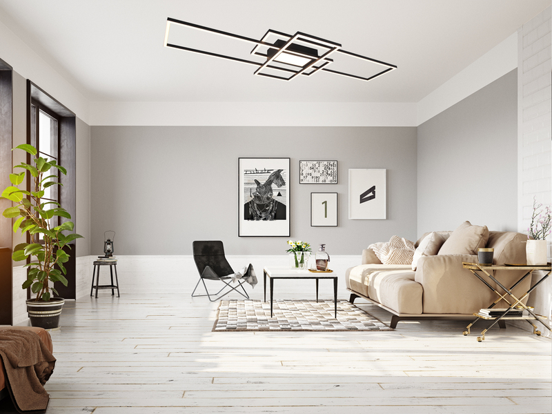 Große LED Deckenleuchte CANTA hell mit 6.600 Lumen, dimmbar, Anthrazit B: 105cm