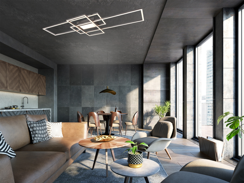 Große LED Deckenleuchte CANTA hell mit 6.600 Lumen, dimmbar, Silber Breite 105cm