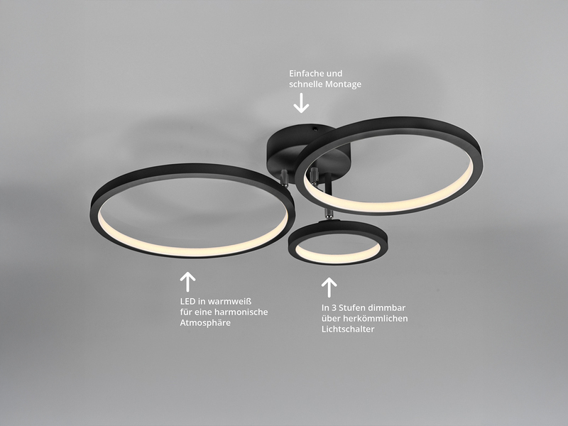 LED Deckenleuchte CORNA schwenkbar & dimmbar, Schwarz Breite 71cm