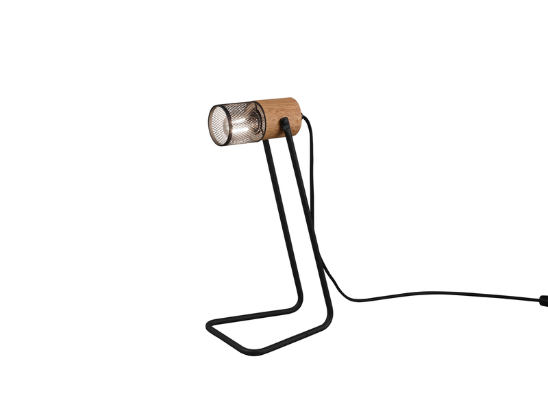 Industrial LED Tischlampe Metallgeflecht Metallschirm und Holzsockel, Höhe 40cm