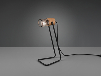Industrial LED Tischlampe mit Metallgeflecht Metallschirm und Holzsockel