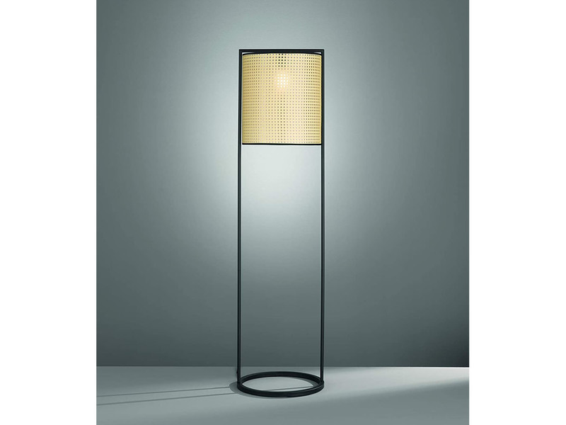 LED Stehlampe Schwarz mit Lampenschirm rund Rattan Optik, Höhe 150cm