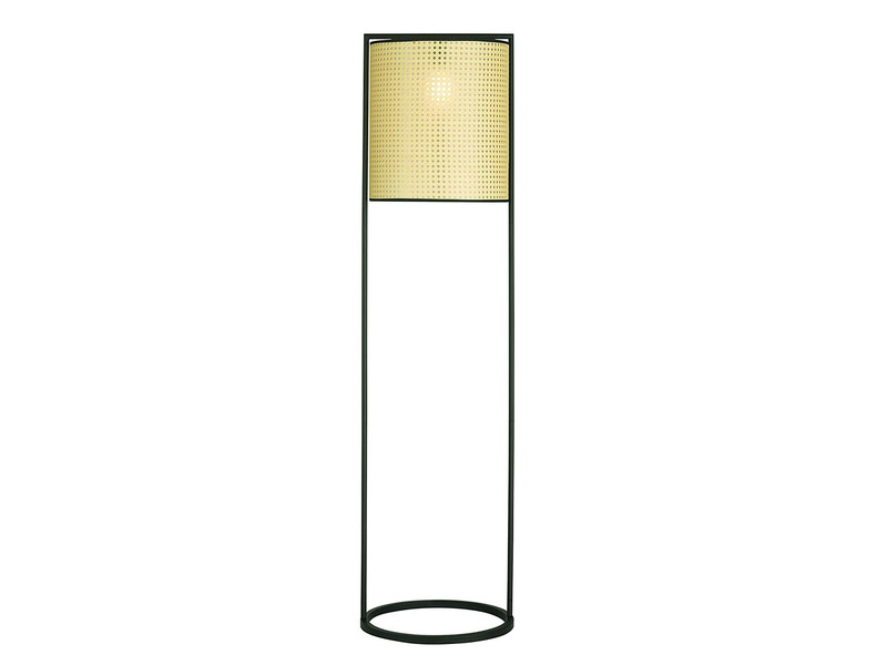 LED Stehlampe Schwarz mit Lampenschirm rund Rattan Optik, Höhe 150cm