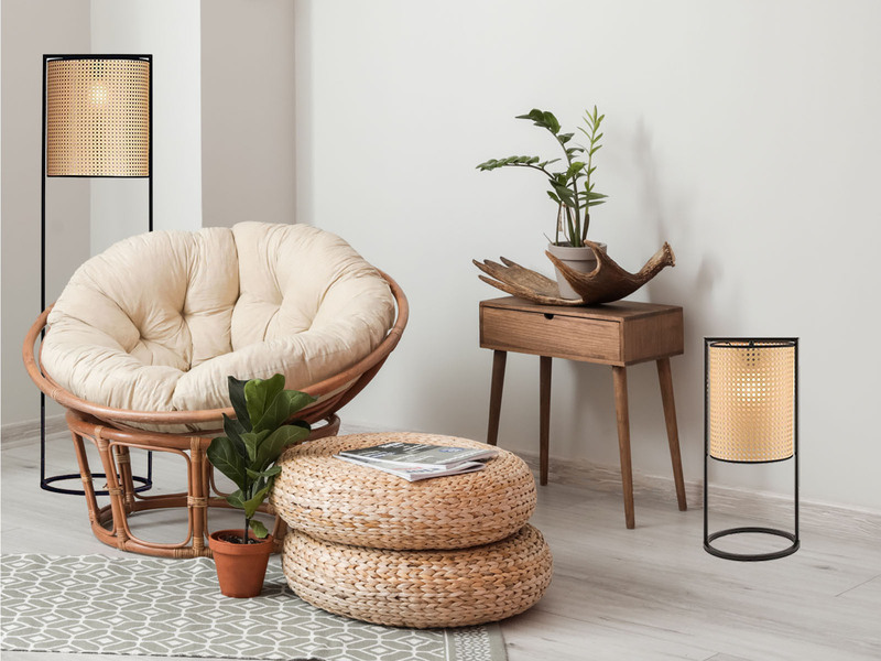 Tischleuchte TYLER mit Geflecht Rattan Optik, Höhe 56cm