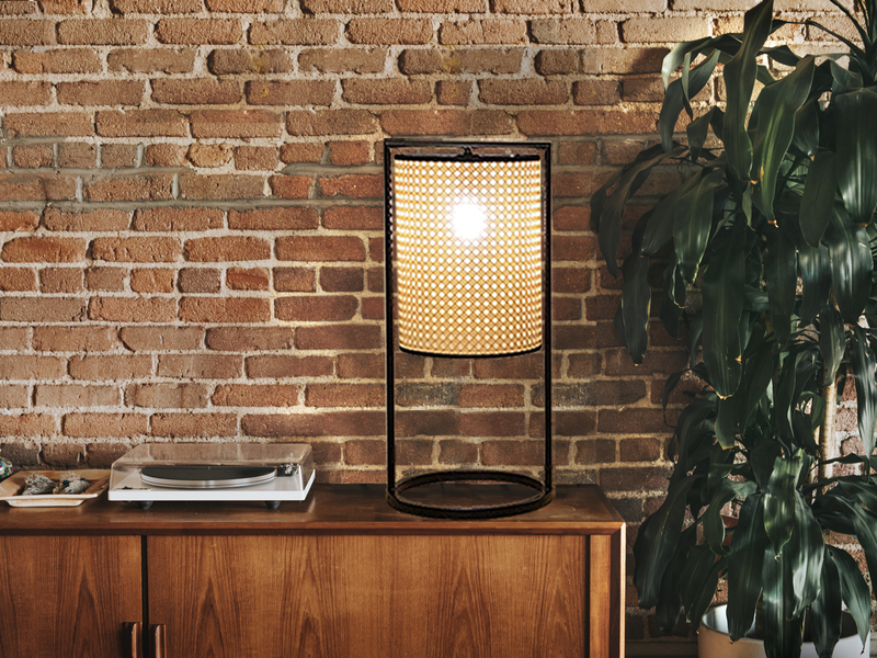 Tischleuchte TYLER mit Geflecht Rattan Optik, Höhe 56cm