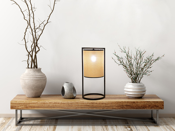 Tischleuchte TYLER mit Geflecht Rattan Optik, Höhe 56cm