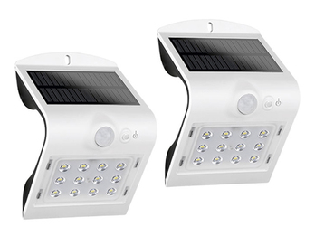 LED Solar Wandleuchte 2er SET Außenleuchte Fassadenbeleuchtung Weiß 14,5x9,6cm