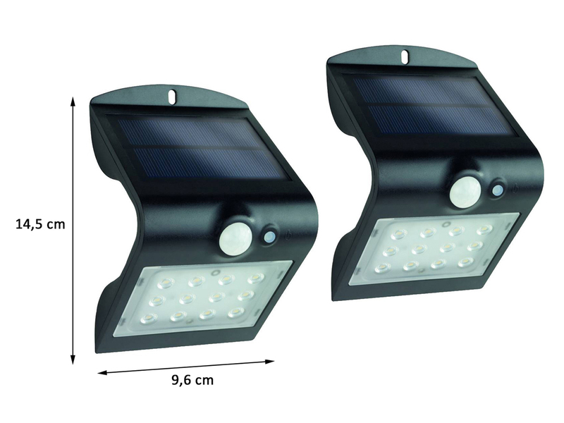LED Solar Wandleuchten 2er SET Außenleuchte Hausbeleuchtung Schwarz 14,5x9,6cm
