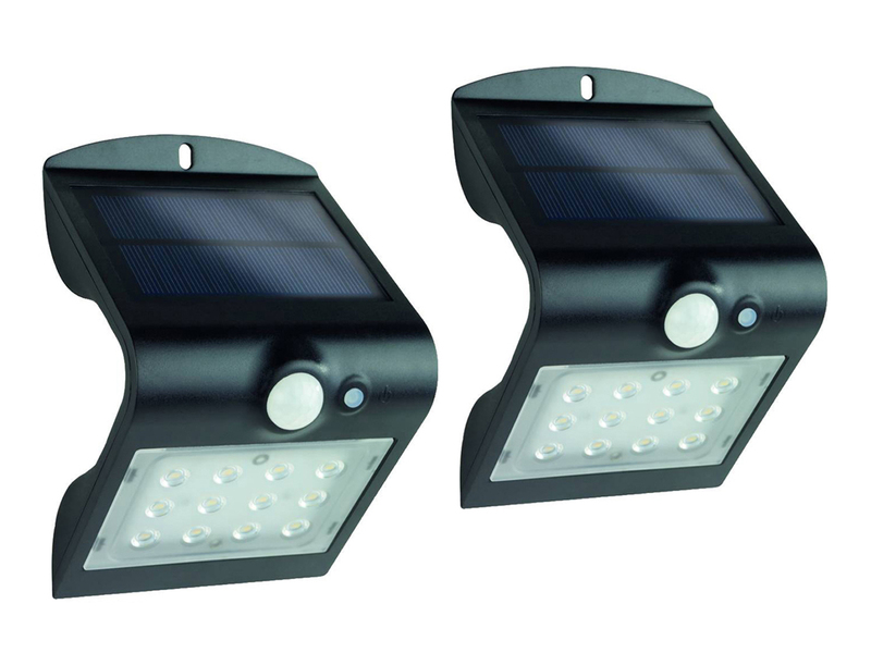 2er Set LED Solar Wandleuchte Wandstrahler Außen Leuchte schwarz inkl Schrauben 