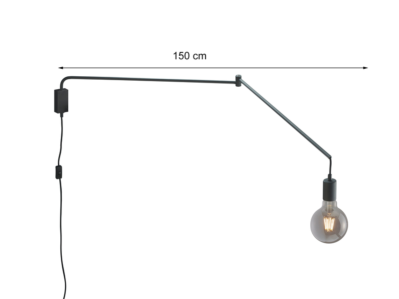 Schwenkbare Wandlampe LINE - schwarze Kabelleuchte mit Schnurschalter & Stecker