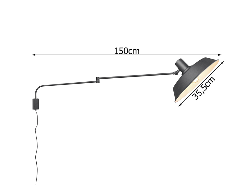 LED Wandlampe Schwarz schwenkbar mit Schnurschalter & Stecker, Länge max. 150cm