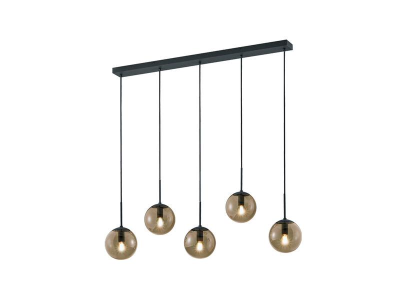 Pendelleuchte BALINI 5-flammig mit Rauchglas Kugeln, Breite 100cm
