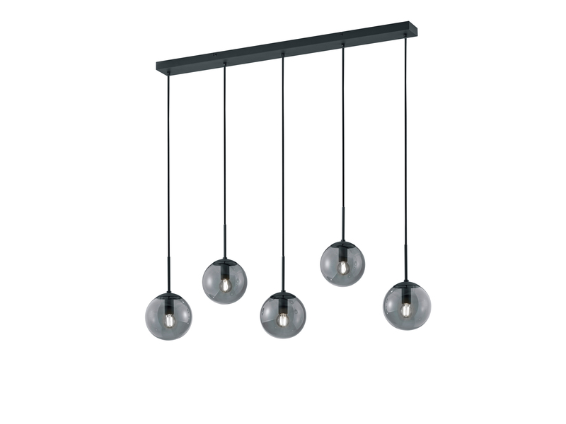 Pendelleuchte BALINI 5-flammig mit Rauchglas Kugeln, Breite 100cm