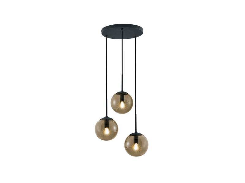 Cluster Pendelleuchte BALINI 3-flammig mit Rauchglas Kugeln, Ø 30cm