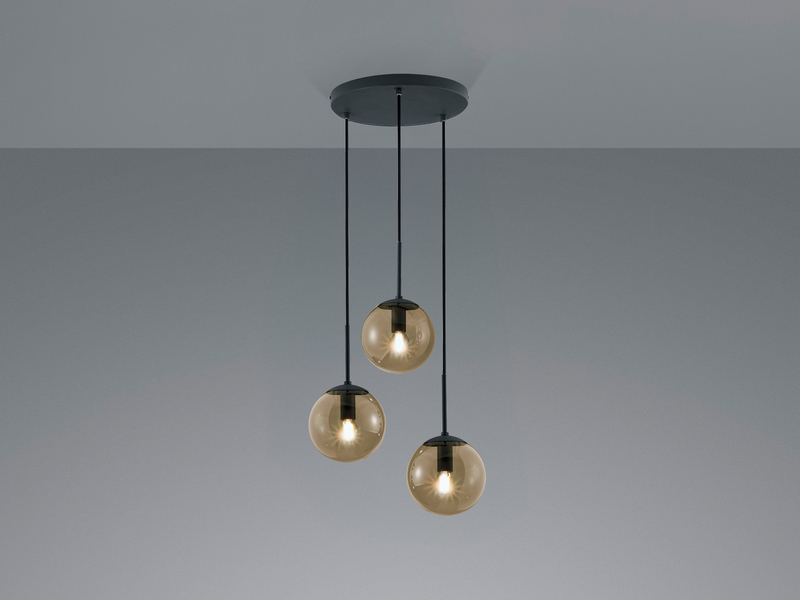 Cluster Pendelleuchte BALINI 3-flammig mit Rauchglas Kugeln, Ø 30cm