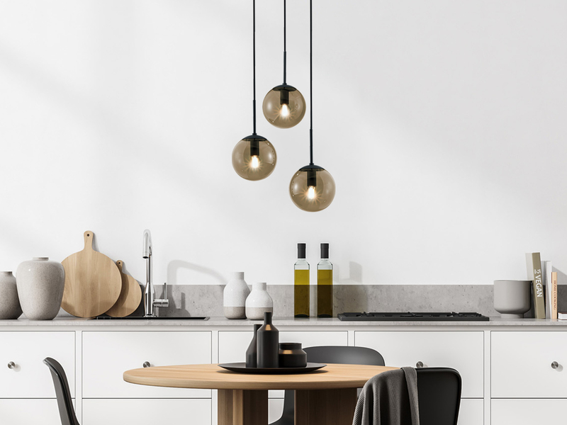 Cluster Pendelleuchte BALINI 3-flammig mit Rauchglas Kugeln, Ø 30cm