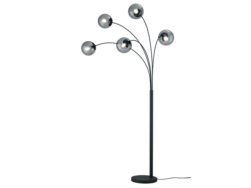 LED Bogenlampe mit 5 Rauchglas Kugeln, Höhe: 180cm