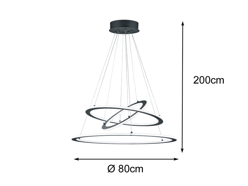 Große LED Pendelleuchte DURBAN in Anthrazit mit 3 Stufen dimmbar - Ø 80cm