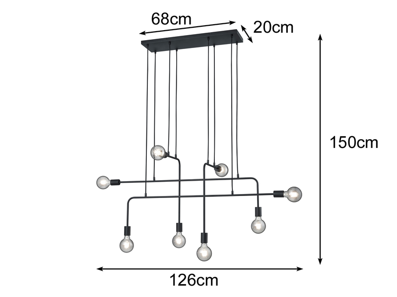 Ausgefallene LED Retro Pendelleuchte mehrflammig in Schwarz matt