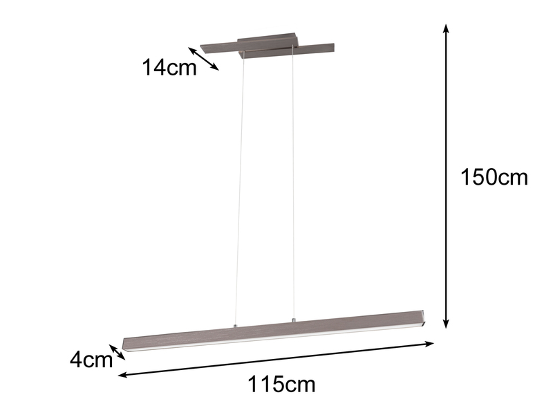 Schmale LED Balkenpendelleuchte BELFAST Silber 3 Stufen dimmbar - 115cm
