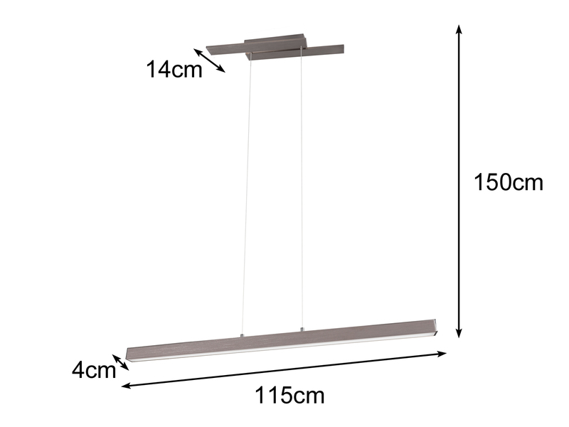 Schmale LED Pendelleuchte BELFAST Silber 3 Stufen dimmbar - 115cm
