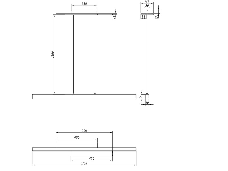 LED Pendelleuchte BELFAST lang 3 Stufen dimmbar Schwarz, Breite 115cm
