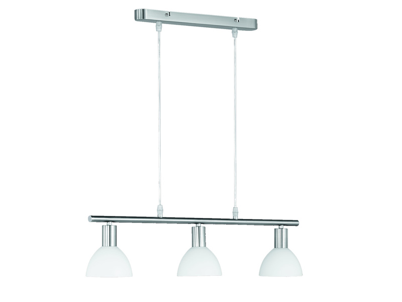 LED Balken Pendelleuchte 3 flammig Lampenschirme Glas Weiß, Breite 61cm