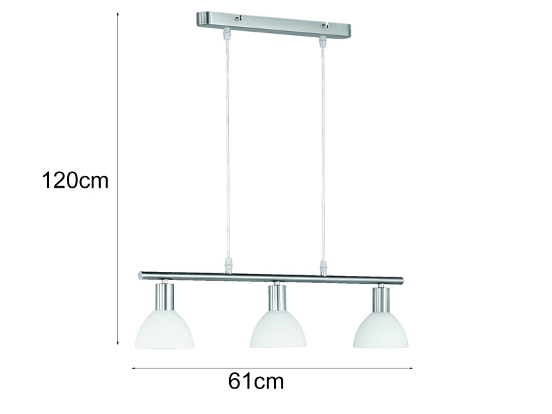 LED Balken Pendelleuchte 3 flammig Lampenschirme Glas Weiß, Breite 61cm