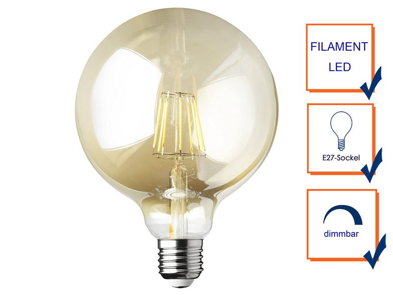 E27 Filament LED - 6 Watt, 680 Lumen, warmweiß, Ø12cm - extern dimmbar
