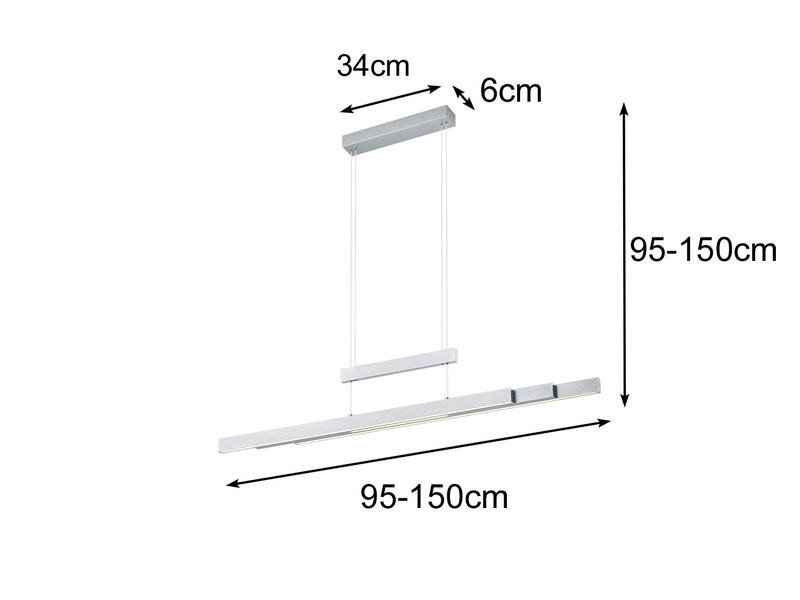 LED Pendelleuchte TRAJAN ausziehbar höhenverstellbar Silber, max. Breite 150cm