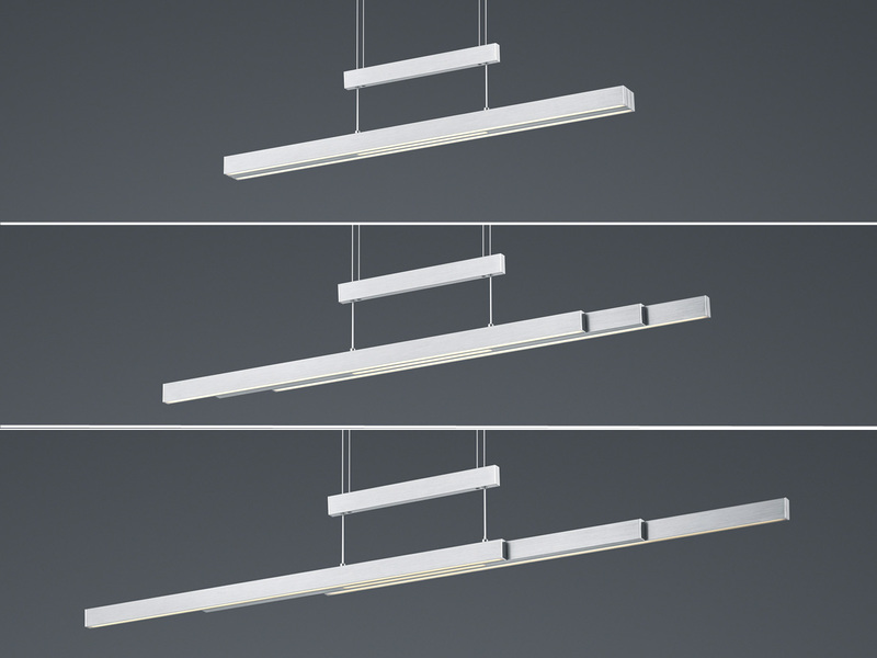 LED Pendelleuchte TRAJAN ausziehbar höhenverstellbar Silber, max. Breite 150cm