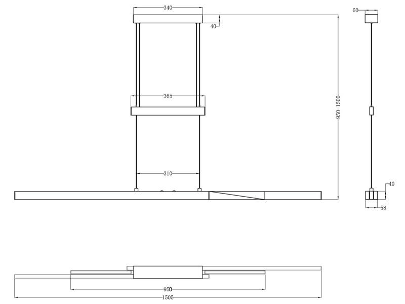 LED Pendelleuchte TRAJAN ausziehbar höhenverstellbar Silber, max. Breite 150cm