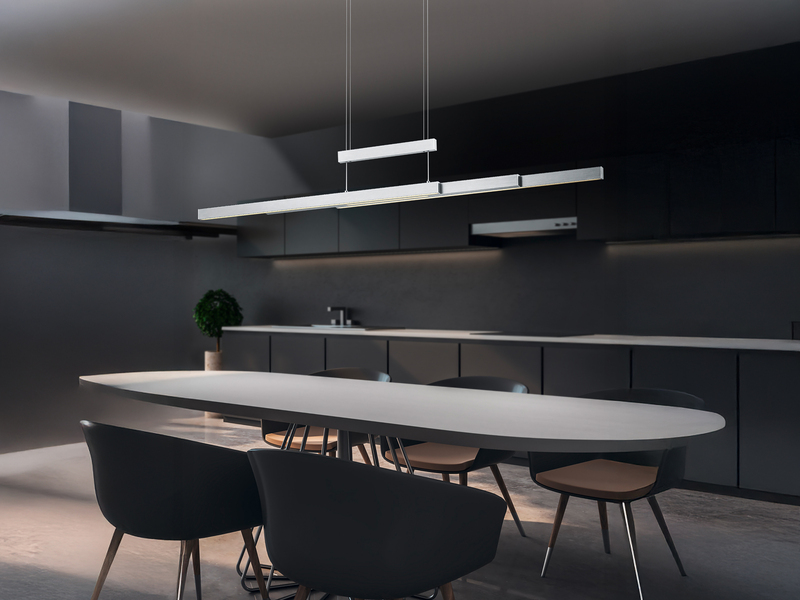 LED Pendelleuchte TRAJAN ausziehbar höhenverstellbar Silber, max. Breite 150cm