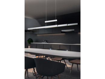 Ausziehbare LED Pendelleuchte TRAJAN höhenverstellbar Silber max. Breite 150cm