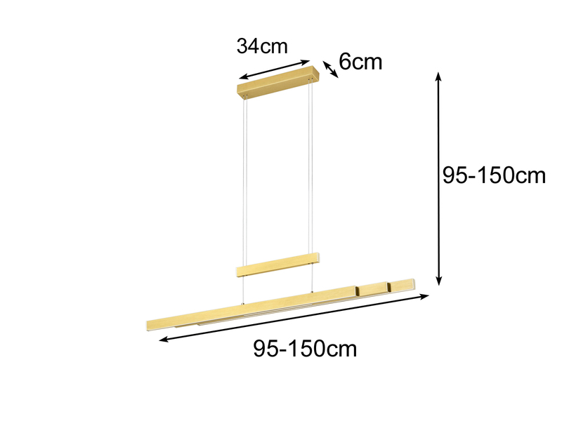 LED Pendelleuchte TRAJAN höhenverstellbar ausziehbar Messing, max. Breite 150cm