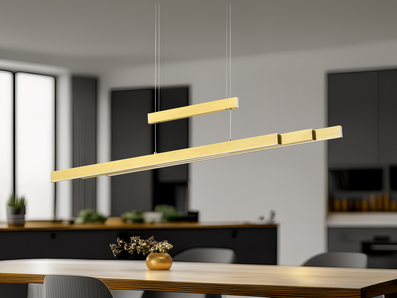 LED Pendelleuchte TRAJAN höhenverstellbar ausziehbar Messing, max. Breite 150cm