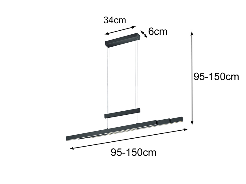 LED Pendelleuchte TRAJAN ausziehbar höhenverstellbar Schwarz, max. Breite 150cm