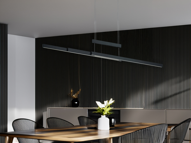 LED Pendelleuchte TRAJAN ausziehbar höhenverstellbar Schwarz, max. Breite 150cm