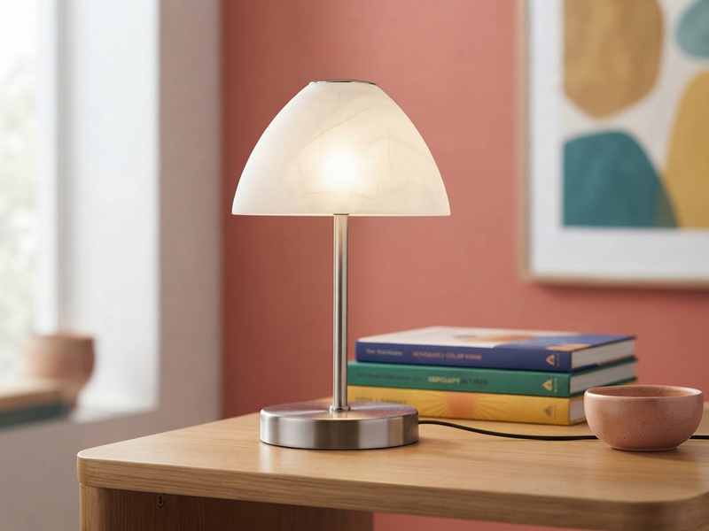 Kleine LED Tischlampe QUEEN dimmbar, Silber mit Glasschirm Weiß, Höhe 24cm