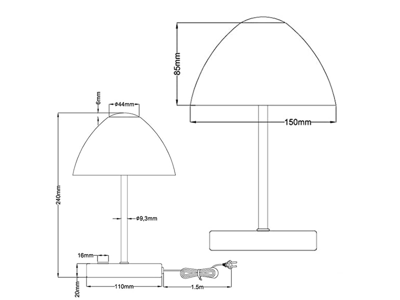 2-er SET kleine LED Tischlampen dimmbar, Silber mit Glasschirm Weiß, Höhe 24cm
