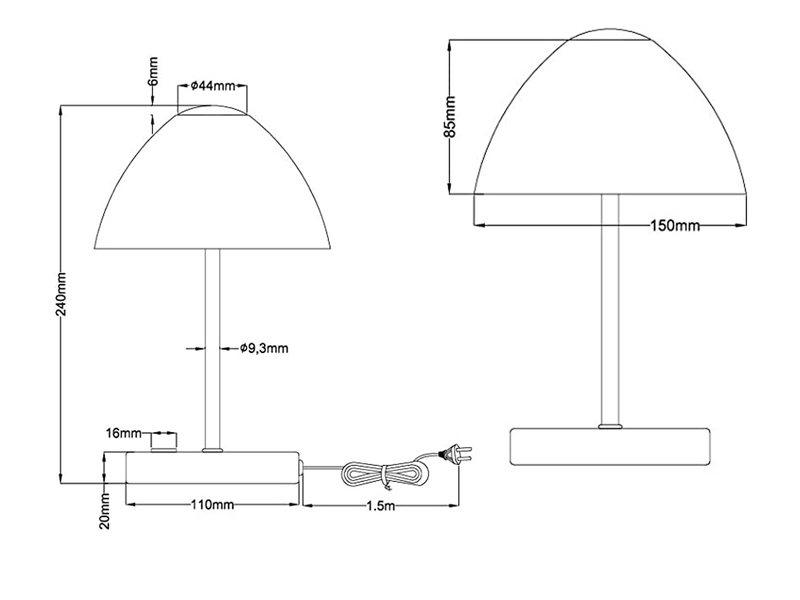 LED Tischleuchten 2er SET Metall 4-fach Touch Dimmer Silber matt, 24cm hoch