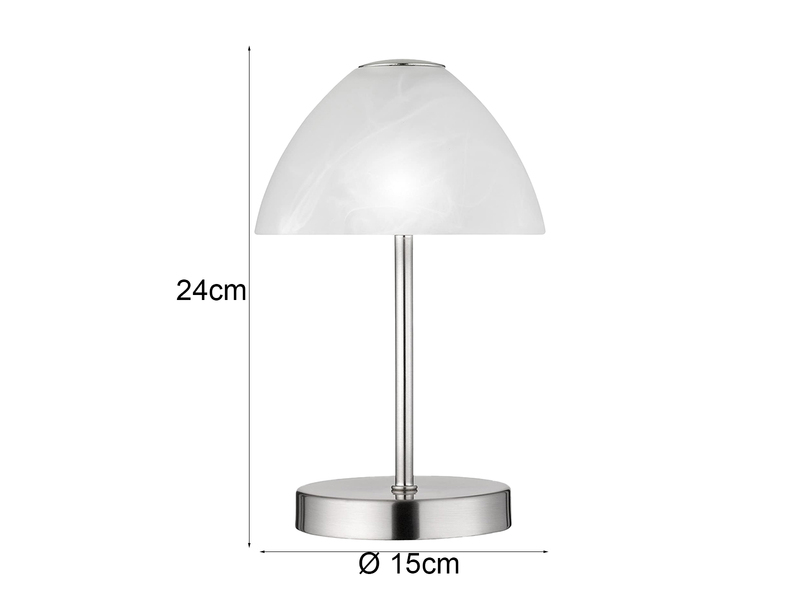 2-er SET kleine LED Tischlampen dimmbar, Silber mit Glasschirm Weiß, Höhe 24cm
