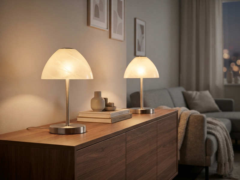 2-er SET kleine LED Tischlampen dimmbar, Silber mit Glasschirm Weiß, Höhe 24cm