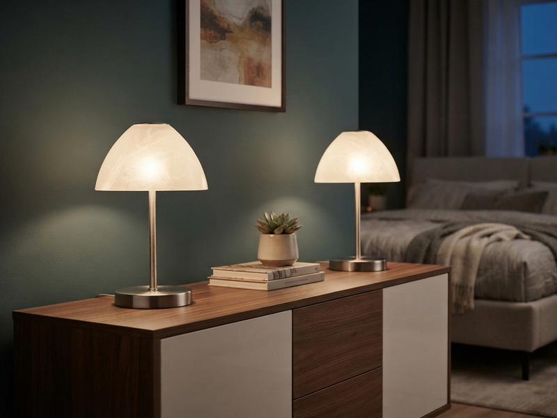 2-er SET kleine LED Tischlampen dimmbar, Silber mit Glasschirm Weiß, Höhe 24cm