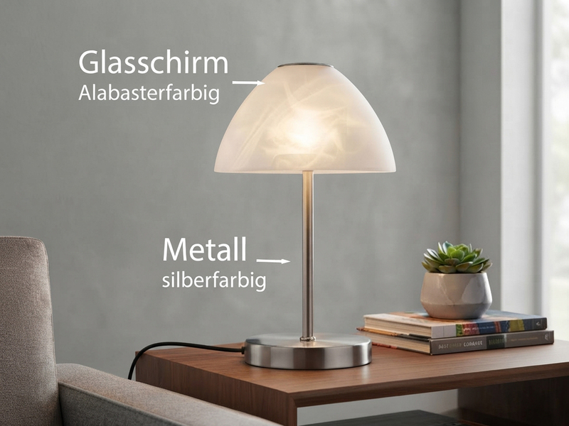 2-er Set LED Tischlampe dimmbar Silber mit Glasschirm