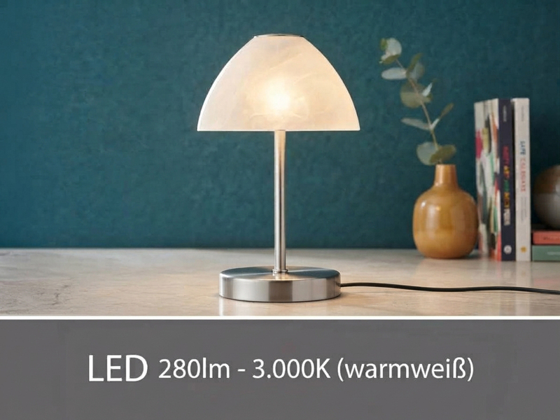 2-er SET kleine LED Tischlampen dimmbar, Silber mit Glasschirm Weiß, Höhe 24cm