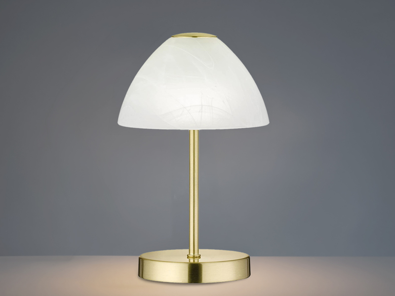 2-er SET kleine LED Tischlampen dimmbar, Messing mit Glasschirm Weiß, Höhe 24cm