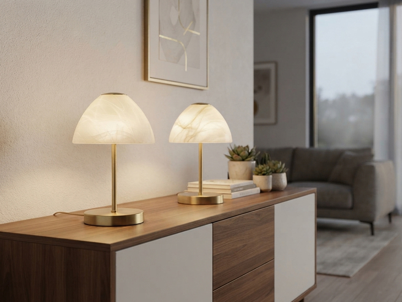 2-er SET kleine LED Tischlampen dimmbar, Messing mit Glasschirm Weiß, Höhe 24cm