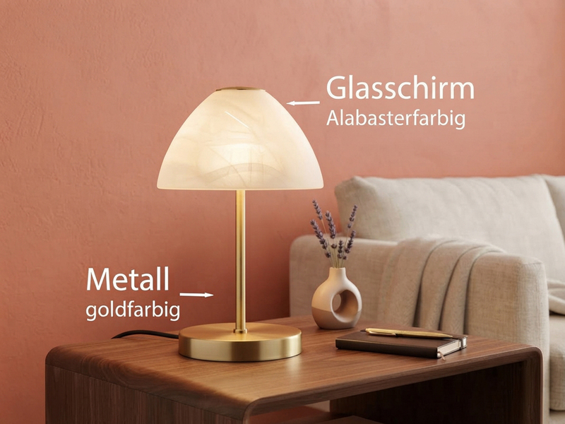 2-er SET kleine LED Tischlampen dimmbar, Messing mit Glasschirm Weiß, Höhe 24cm