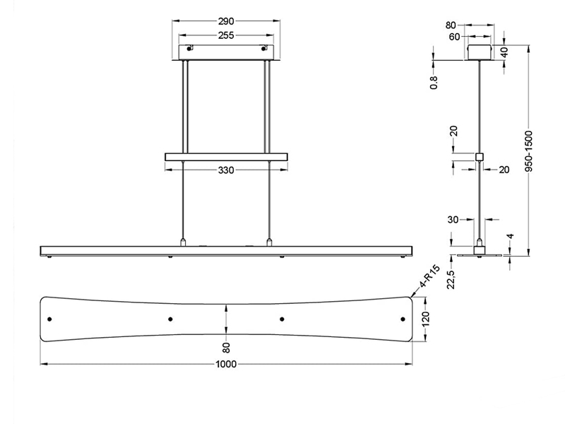LED Pendelleuchte SMASH Schwarz dimmbar & höhenverstellbar bis 150cm, B: 100cm